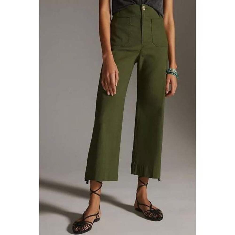 Maeve The Colette Wide Leg Pants Size 27 Olive Green High Rise Utility Cropped